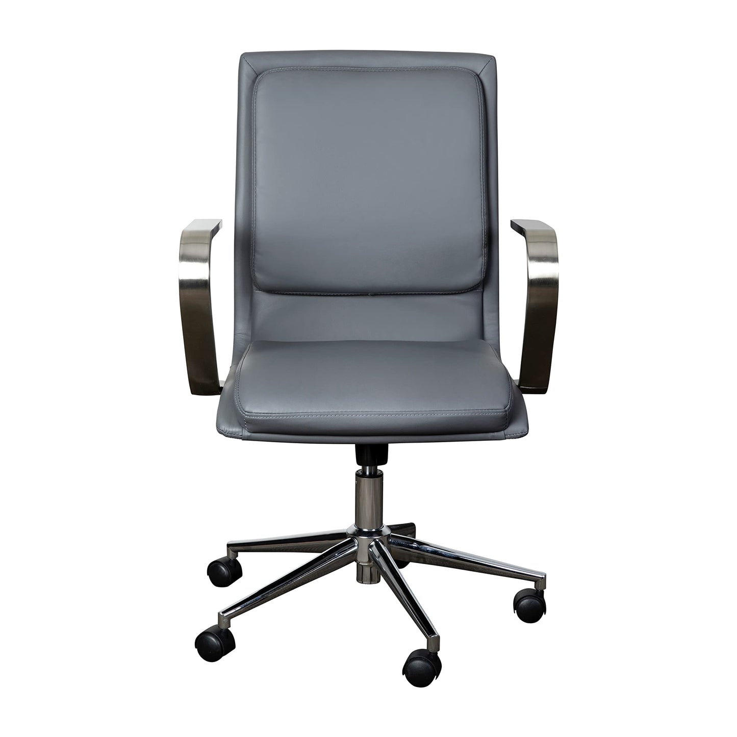 Flash Furniture James Mid-Back Designer Executive Office Chair - Gray LeatherSoft Upholstery - Brushed Chrome Base and Arms - Height Adjustable 360° Swivel Seat