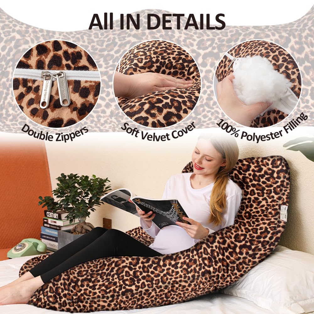 Chilling Home Pregnancy Pillows, U Shaped Maternity Pillow for Pregnant Women with Velvet Removable Cover, 55 inch Pregnancy Pillows for Sleeping, Body Pillows for Adults Full Support, Leopard Print