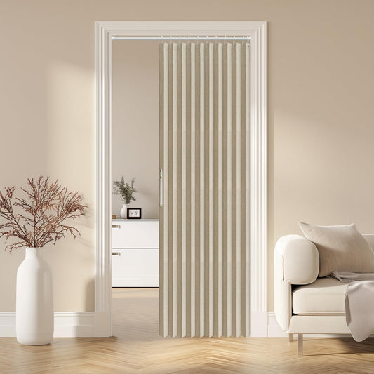 AJAZZ 100% Blackout Magnetic Door Curtain Accordion Doors Interior Folding Closet Door Curtain Invisible Applicable Bedroom Room Living Room Doorway （Cream Yellow 42" W x 78" L 1 Panel