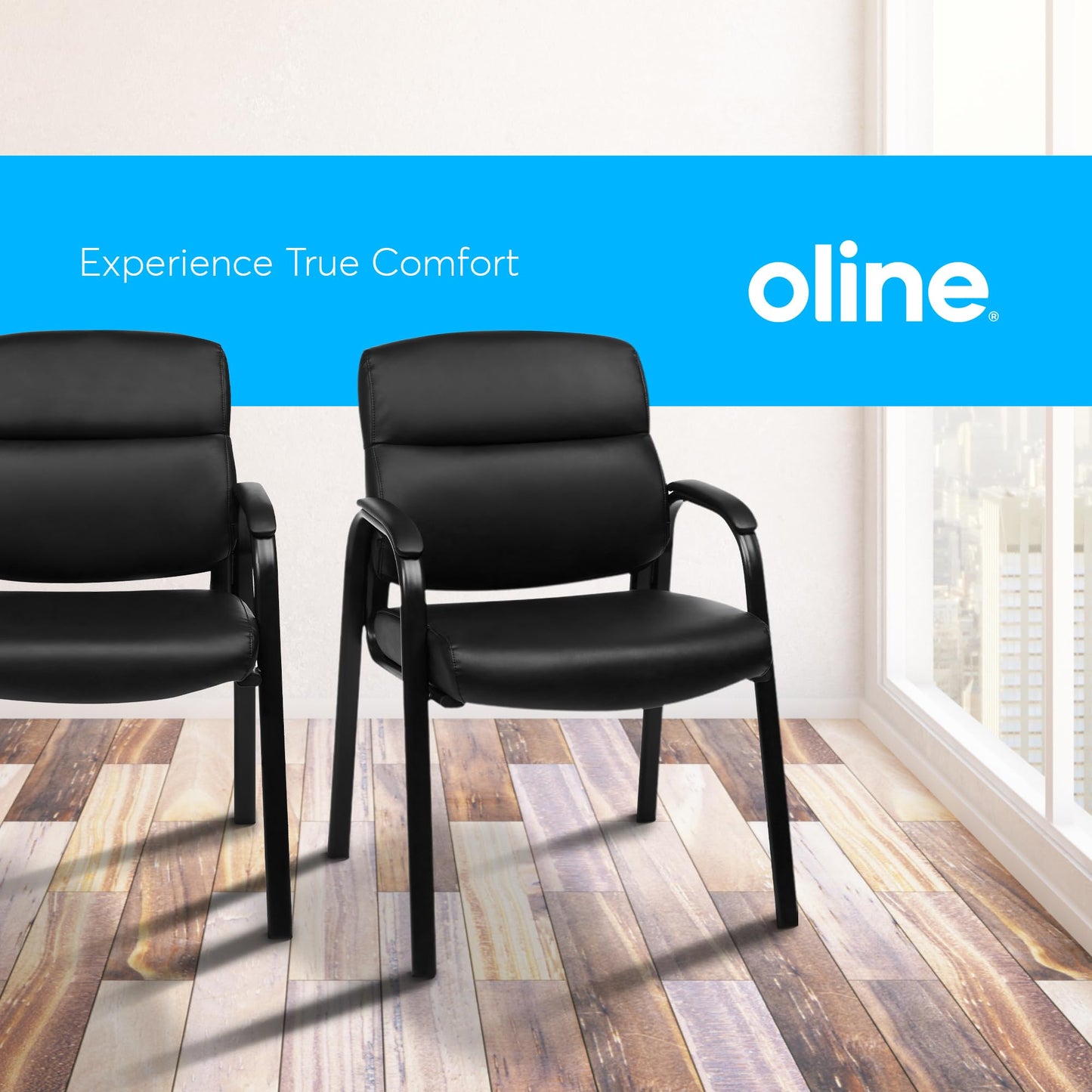 Oline Leather Guest Chair with Padded Arms, Reception Meeting Conference Waiting Room Lobby Home Desk Big and Tall Executive Office Chair, Black (4 Pack)
