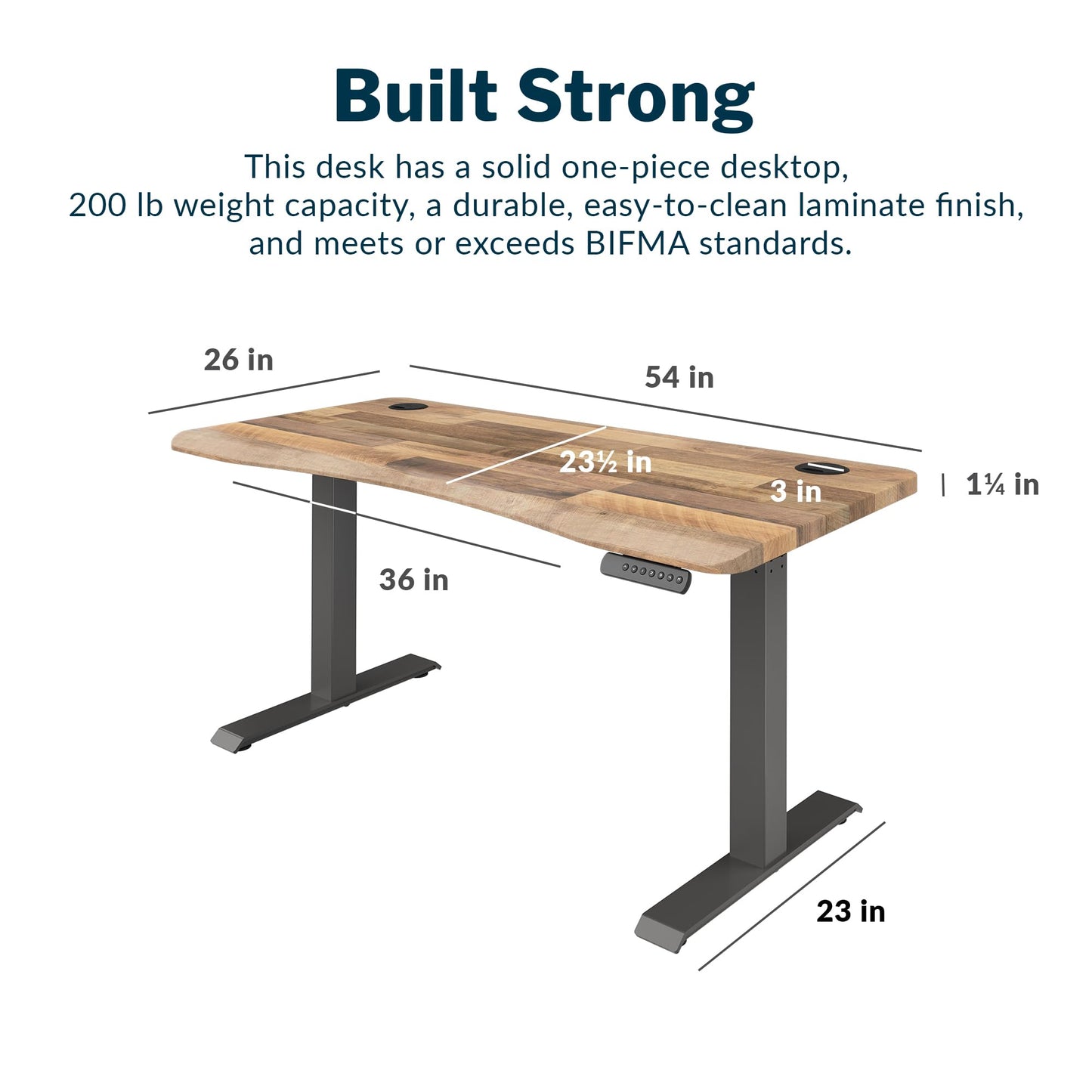 Vari Ergo 54x26 Electric Standing Desk + Height Adjustable Sit-Stand Desk + Curved Waterfall Edge, 4 Memory Settings, Quick Assembly, Cable Management, 200 lb Capacity – Reclaimed Wood (2 Boxes)