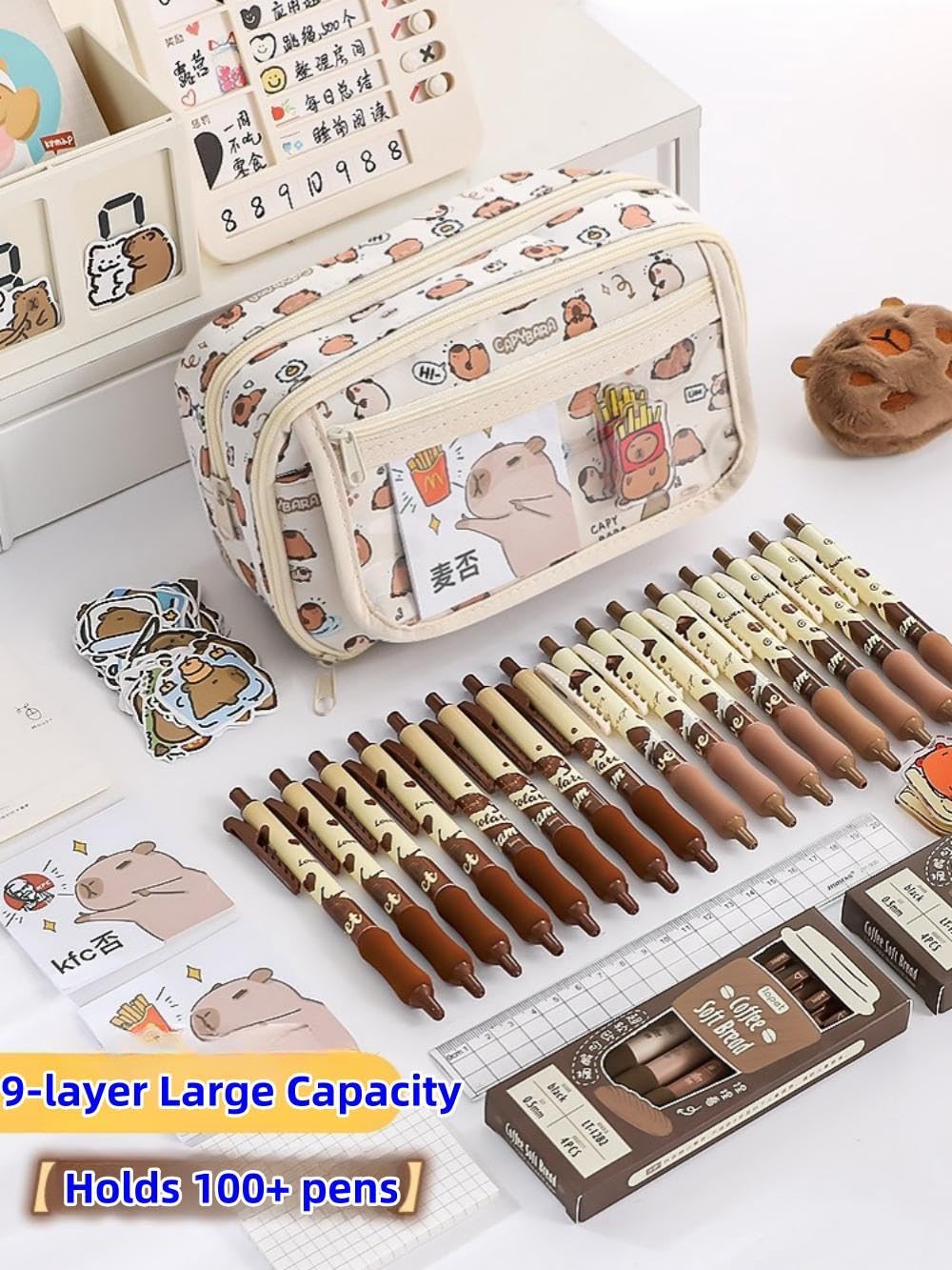 VTYFRY Cute Kawaii Pencil Case Pouch Cartoon Pen Box Holder Organizer for Office Workspace Supplies Desk Accessories Travel Essentials Aesthetic Trendy Cool Stuff Gift Large Capacity (Fox)