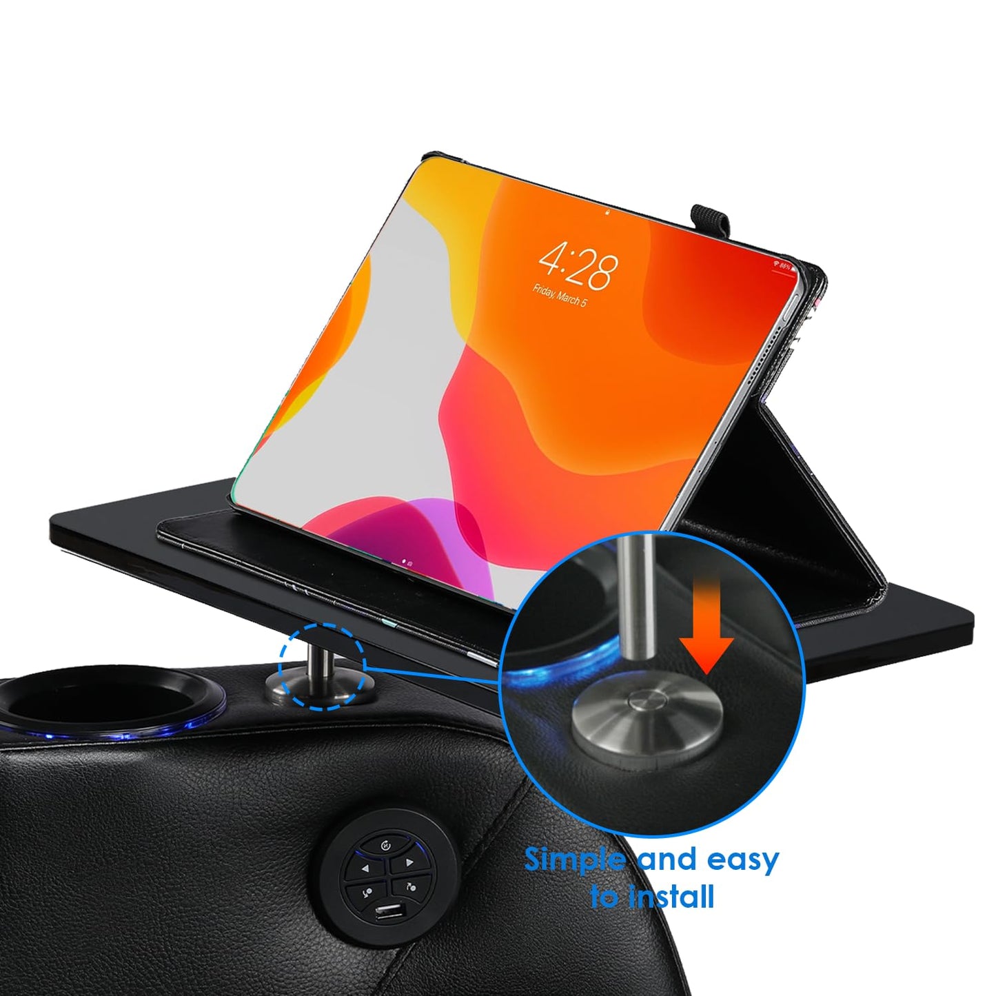 Weilianda Home Theater Seating Series Swivel Tray Table for Wei lianda Home Theater Seat Compatible with 0.47 inch Holes Matte Black