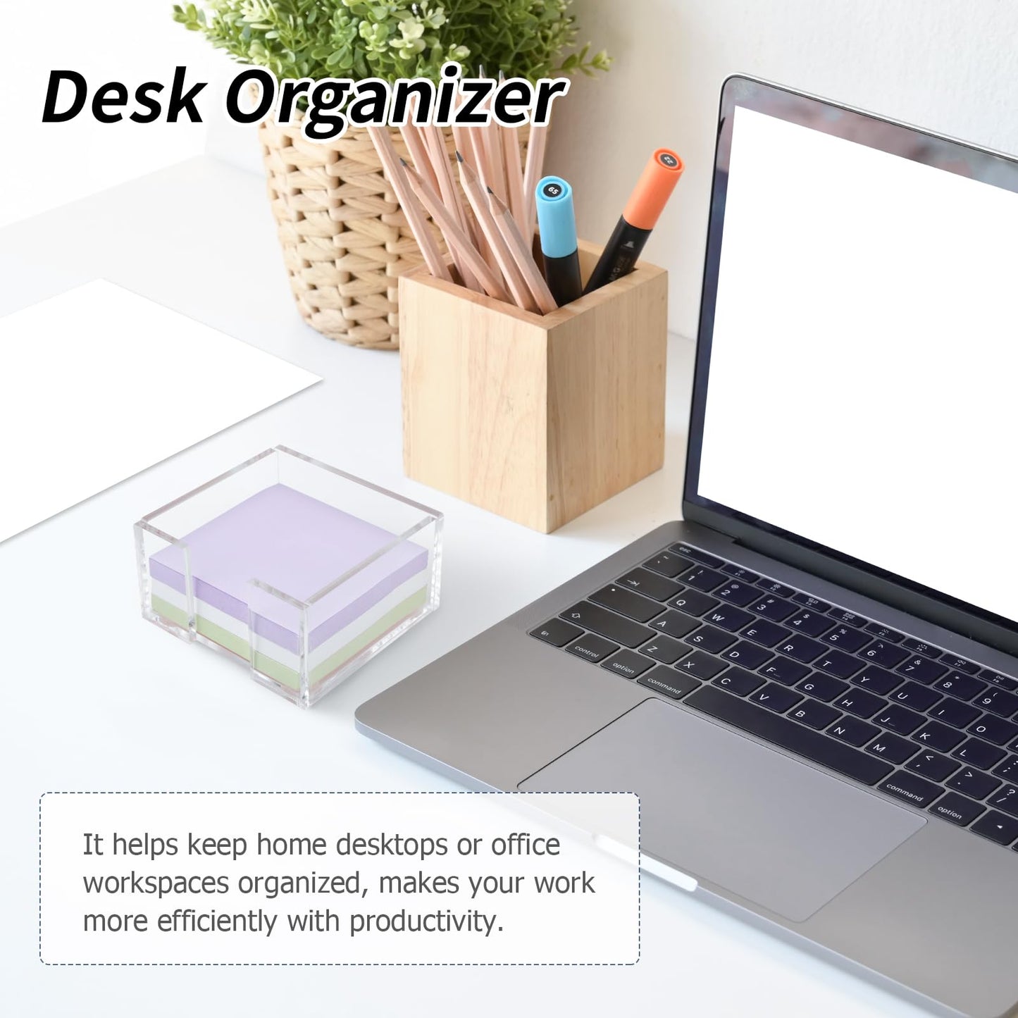 Acrylic Sticky Note Holder, 3 x 3 Crystal Clear Acrylic Notepad Holder Sticky Note Dispenser for Dorm Room and Office Desk Organizer