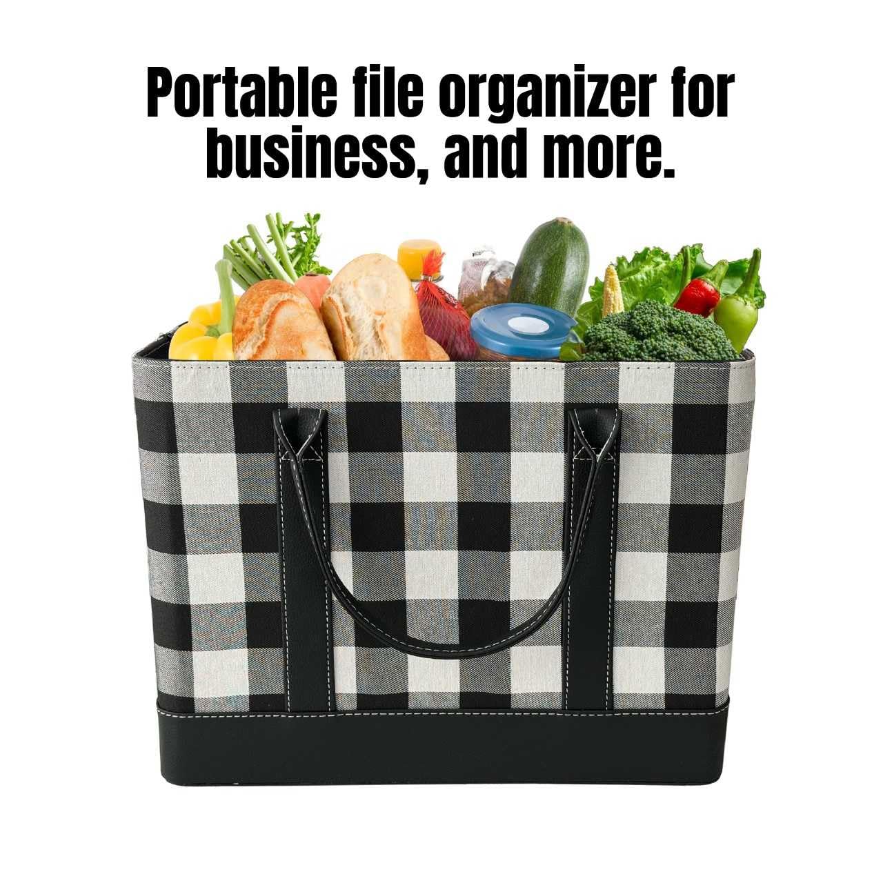 Trenton Gifts File Organizer Tote | Stylish Way To Keep Organized | Black/White Plaid