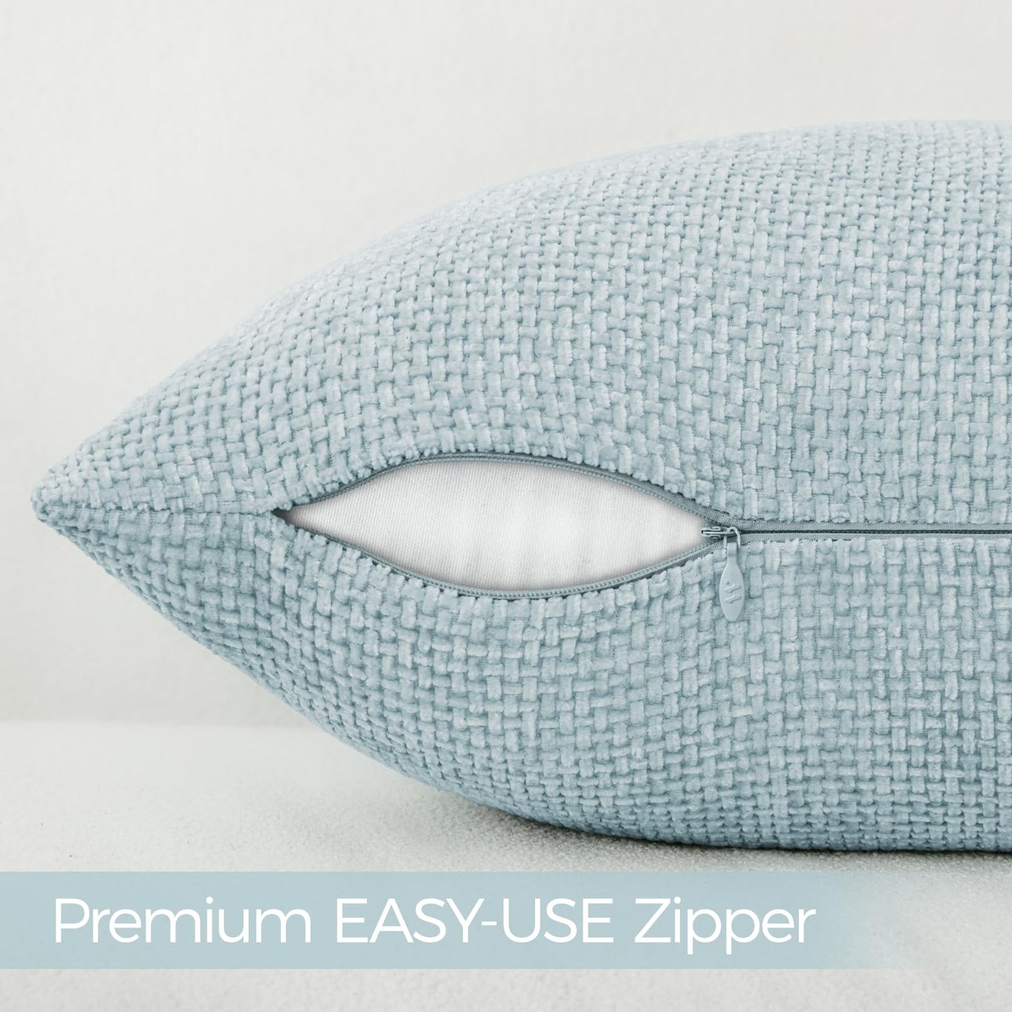 a moment Baby Blue Chenille Throw Pillow Covers 18x18 Inch Pack of 2 Modern Decorative Throw Pillow Covers Farmhouse Cross Covers Home Decor for Sofa Bedroom Living Room