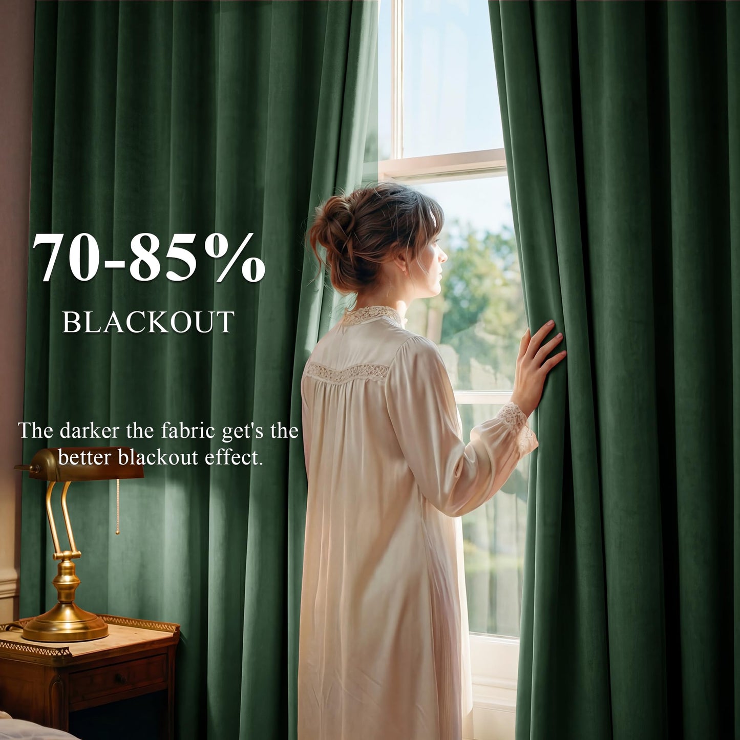 StangH Dark Green Velvet Curtains 108 - Extra Long Grommet Blackout Sliding Door Curtain Panels Privacy Assured Room Divider Curtains for Temporary Office/Shared Space, W52 x L108, 2 Panels