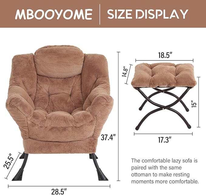MBOOYOME Lazy Chair with Ottoman, Modern Accent Lounge Armchair with Side