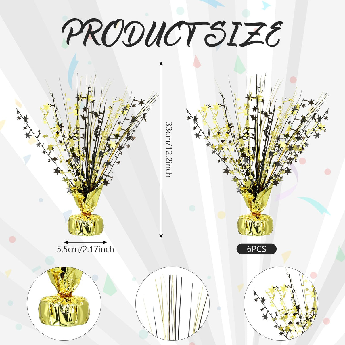 Crowye 6 Pcs Metallic Foil Spray Centerpiece Party Star Decoration Table Decor for Birthday Wedding Bachelorette Summer Party Holiday(Black Gold,Small Star)