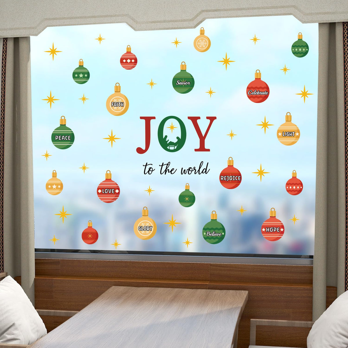 TOARTi Joy to The World Wall Decal Christmas Ball Window Cling Merry Christmas Light Ball Wall Stickers Xmas Christmas Bible Quotes Stickers Nativity Scene Decals Xmas Holiday Party Supplies