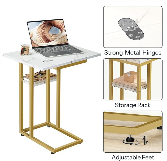 HOOBRO Foldable C Shaped End Table, C Shaped Side Table