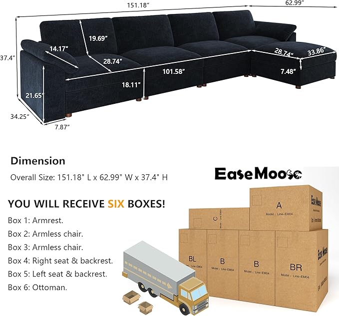 EASE MOOSE Oversized Sectional Modular Sofa, Large L Sectional Couch Wide Deep