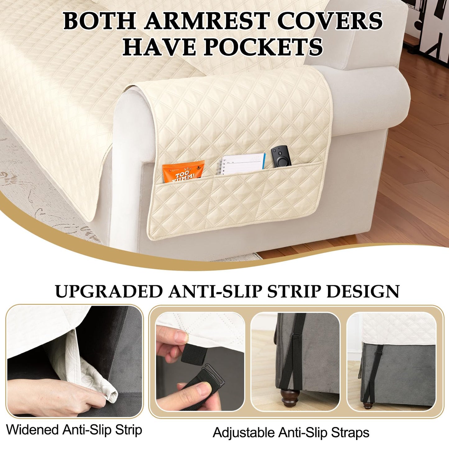HDCAXKJ Waterproof Sectional Couch Cover L Shaped Sofa Covers Washable Corner Sectional Slipcovers Dog Pet Proof U Shape Furniture Protector with Upgraded Anti Slip Strips (X-Large, Beige)