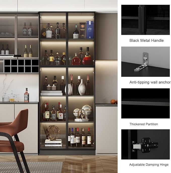 Mekminop Display Cabinet with Glass Doors and Storage Shelve, Modern Display