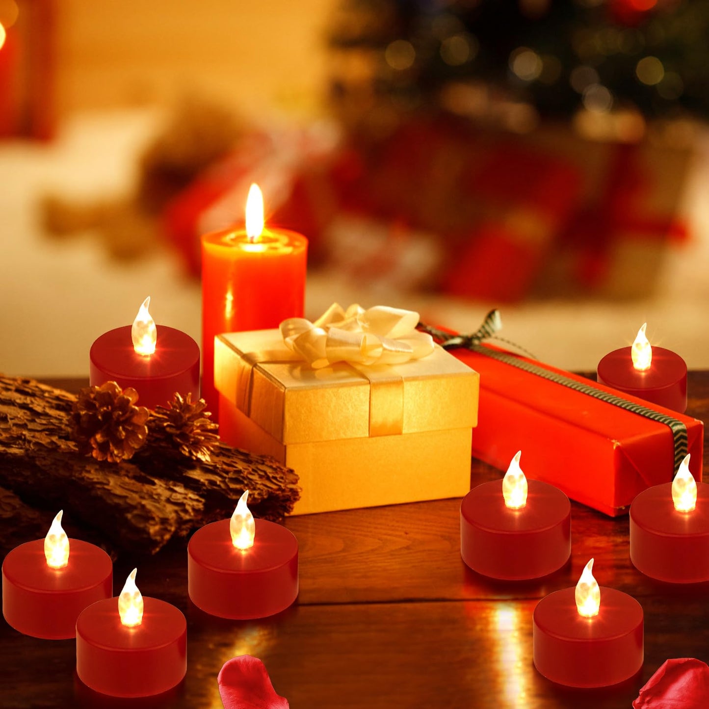 Hanzim LED Tea Lights Candles- 24PACK Red Flameless Candles Realistic and Bright Flickering Long Lasting 200Hours for Holiday Celebration,Party, Home Decoration,Battery Operated