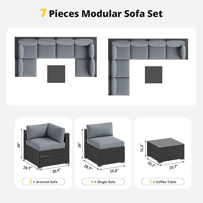 Aoxun Patio Furniture Set with Umbrella, 8 Piece Outdoor Sectional Sofas