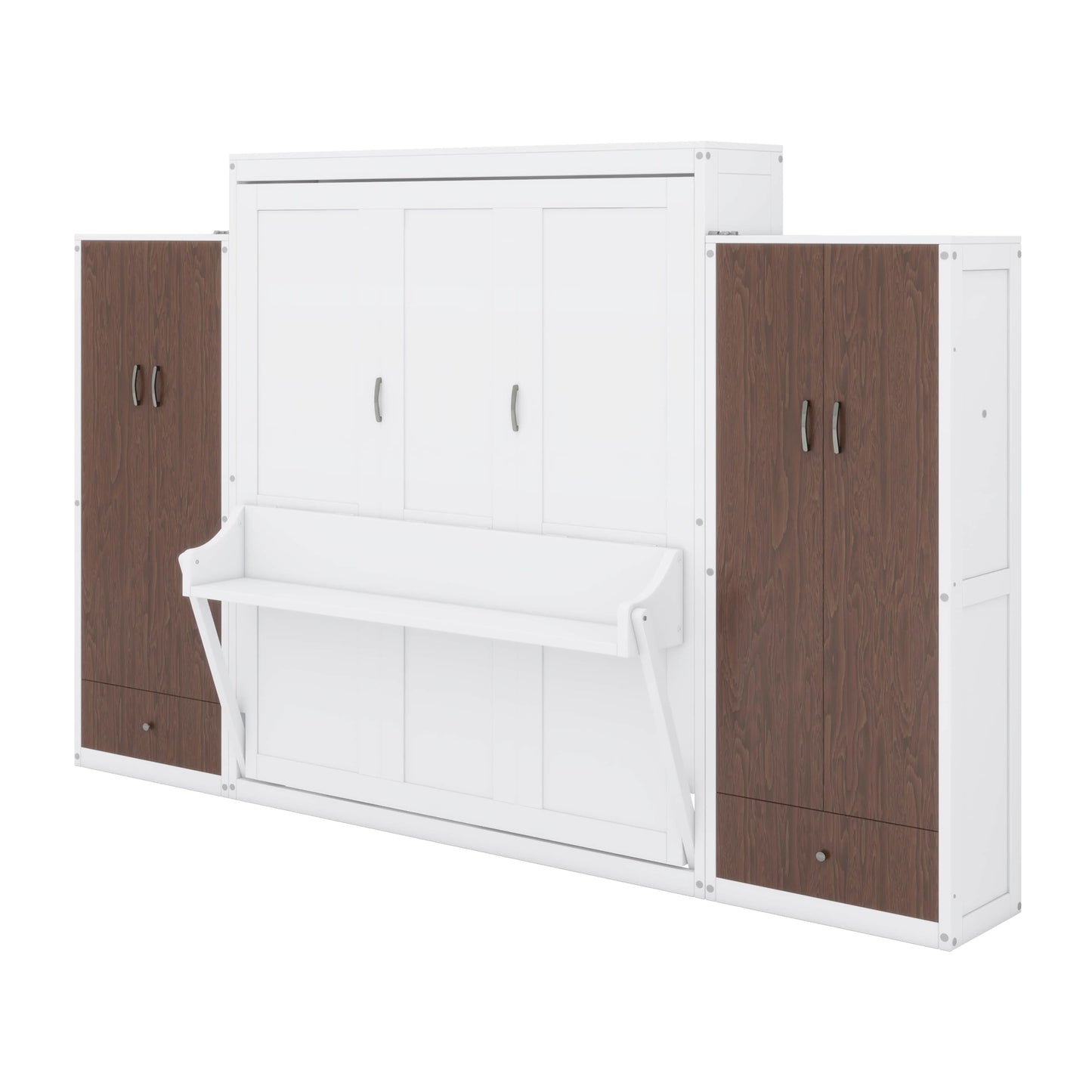 YunNianYang White Murphy Bed Wall Bed with Closet,Drawers and Table (Queen)