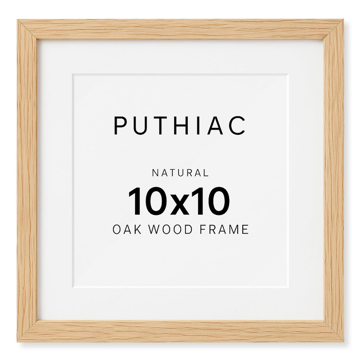 puthiac 10x10 Solid Oak Wood Picture Frame, Fits 6x6 with Mat or 10x10 Without Mat, Wall Display Only, Plexi Front, 1 Pack, Natural Oak