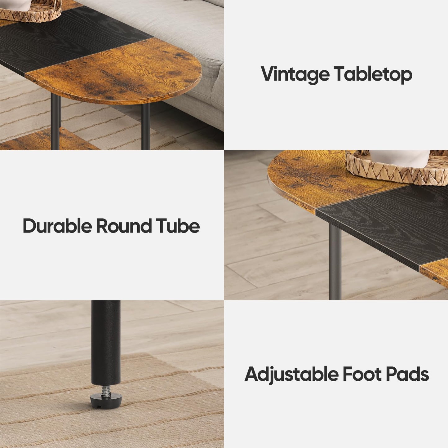 KANEODOT Small Coffee Tables for Living Room,Mid Century Oval Center Table with Storage Shelf and Wood Tabletop,2-Tier Farmhouse Narrow Cocktail Tea Table for Small Space,Apartment,Rustic Brown