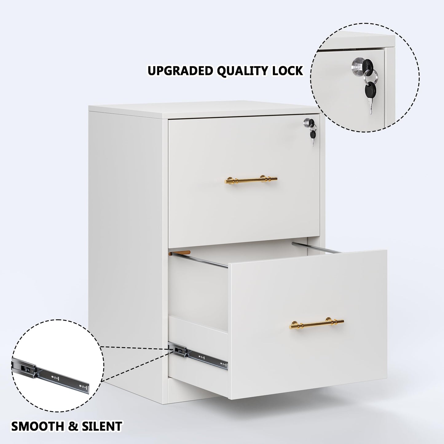 GFGWXW 2 Drawer Vertical File Cabinet with Lock, Suitable for Letter/A4/F4/Legal Size Hanging Files,Small Wood Filing Storage Cabinets Printer Stand for Home Office,White