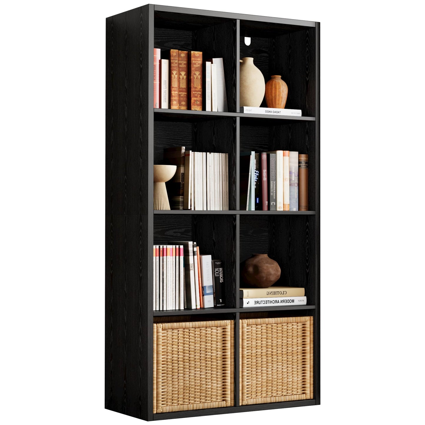 IRONCK Bookshelf, 8-Cube Storage Cube Shelf Organizer, Extra Thick Frame Horizontally & Vertically Reversible Bookcase with Open for Living Room, Bedroom, Home Office, Black