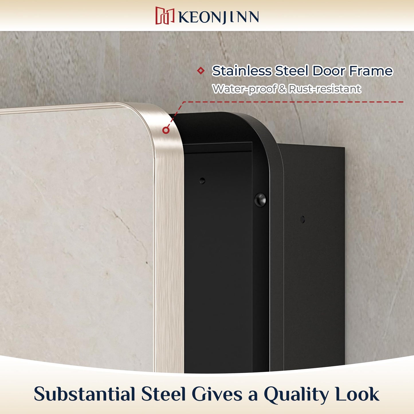 Keonjinn 20 x 26 Inch Brushed Nickel Recessed Medicine Cabinets, Bathroom Mirrored Medicine Cabinet, Brushed Nickel Stainless Steel Framed, Adjustable Shelves, In Wall or Surface Mount, Sturdy, Modern