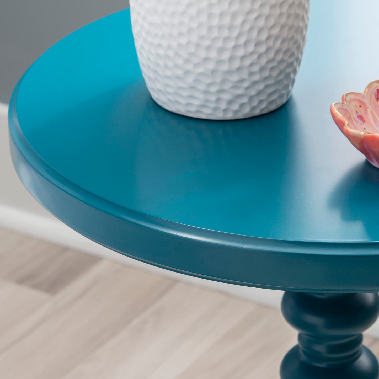 Tarkin Round Teal Turned Spindle Pedestal Side Accent Table by Powell