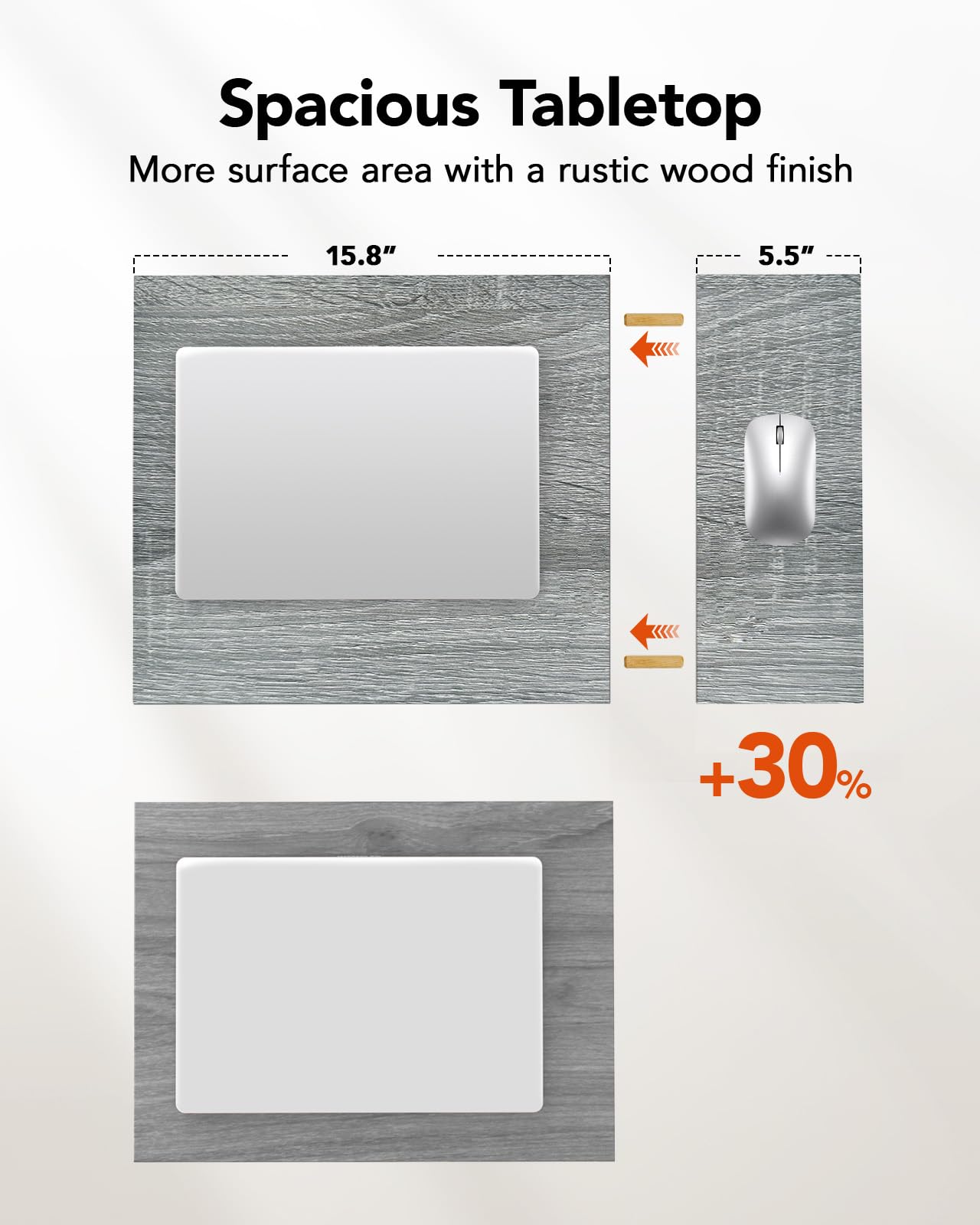 Pipishell C-Shaped Side Table, C Table for Sofa with Two-Piece Desktop & Metal Frame, Large Surface End Table for Living Room, Bedroom, Bedside, Rustic Design, Grey
