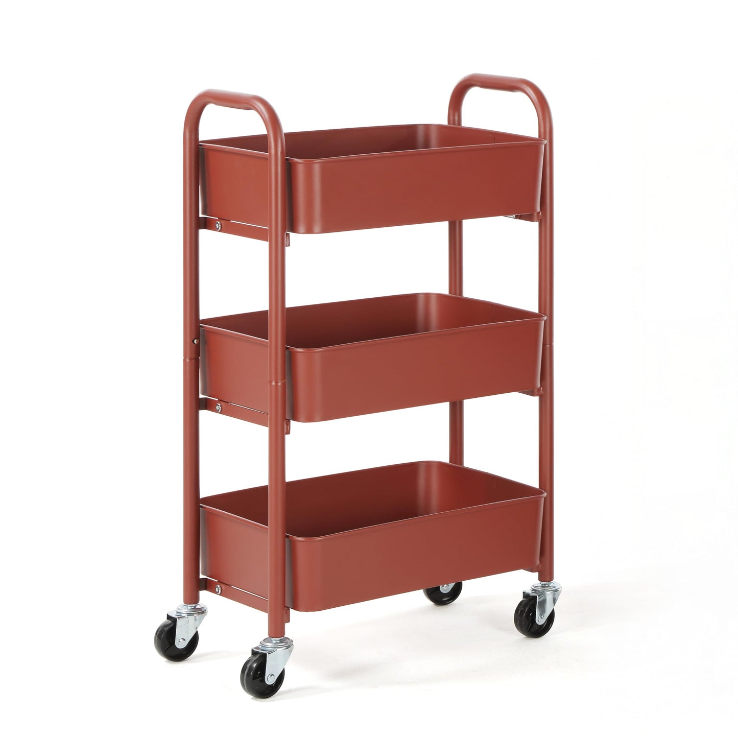SunnyPoint 3-Tier Delicate Compact Rolling Metal Storage Organizer - Mobile Utility Cart Kitchen/Under Desk Cart with Caster Wheels (RED, 15.35" X 10.24" X 26.8"H)