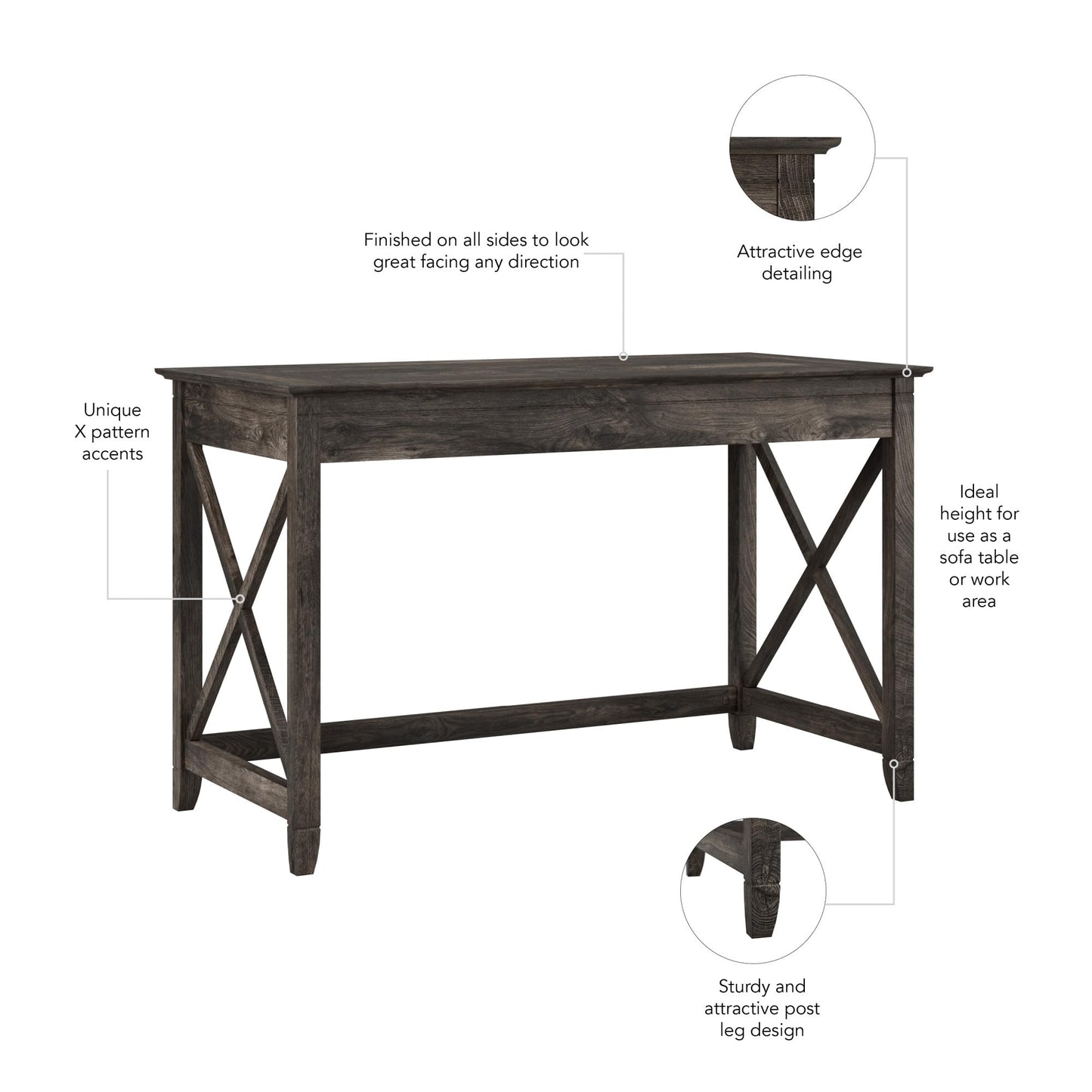 Bush Home Key West 48W Writing Desk in Dark Gray Hickory