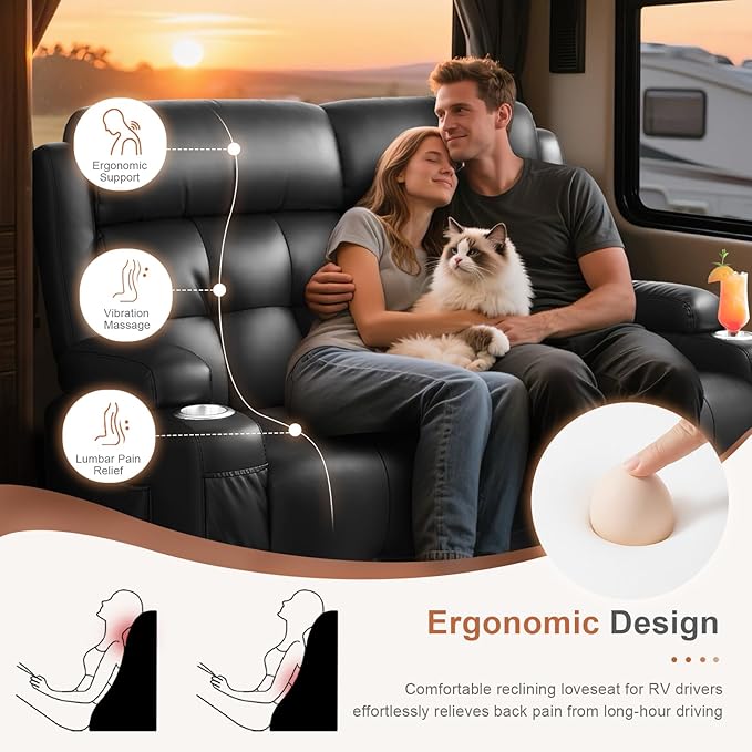 RV Loveseat Recliner Sofa, Massage Wall Hugger Reclining Couch