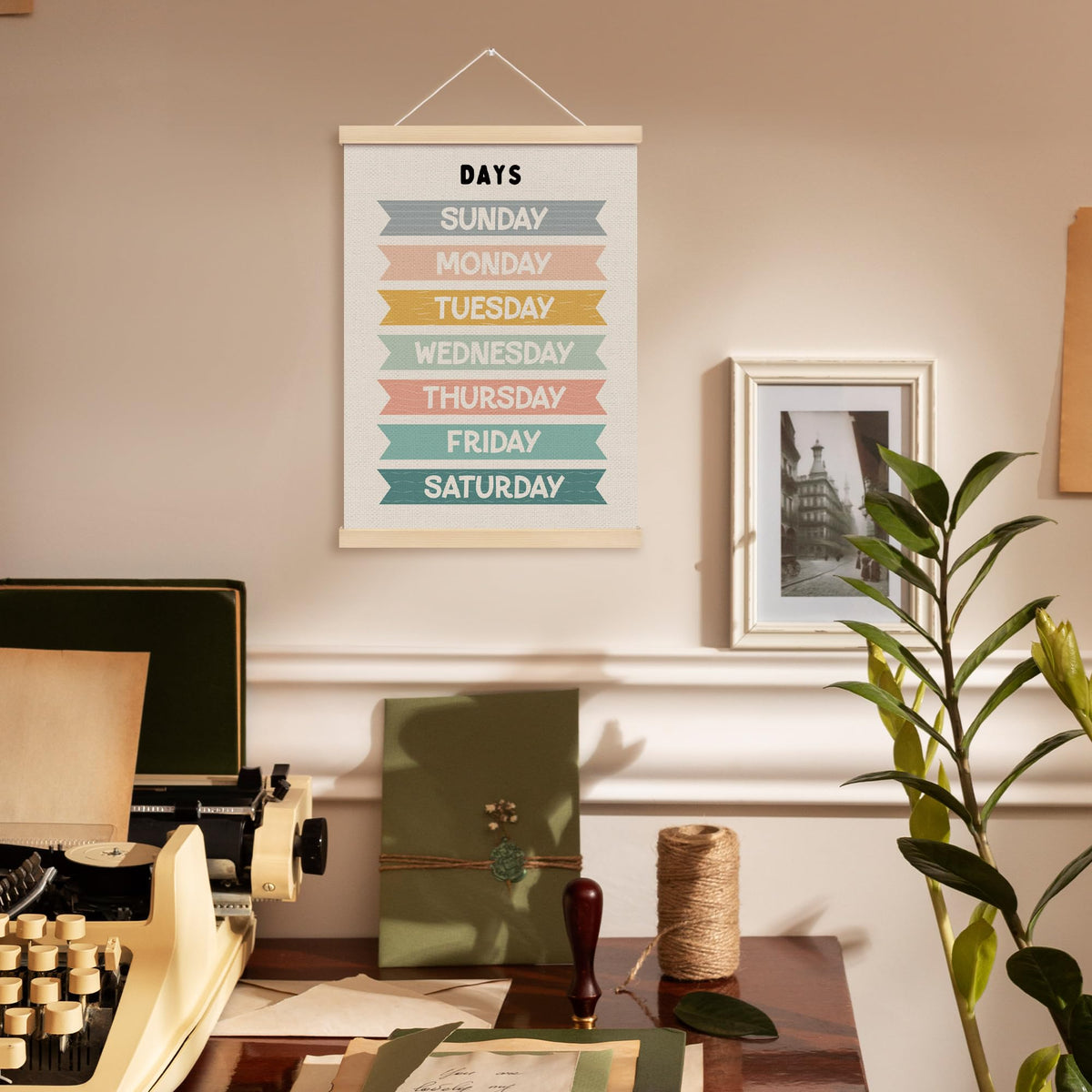 MOTERMATE Days of The Week Wall Art Poster for Kids, Boho Toddler Room Decor, Learning Educational Canvas Poster Hanger Frame for Toddlers Classroom, Kids Playroom Wall Hanging Banner Decor, 12x16Inch