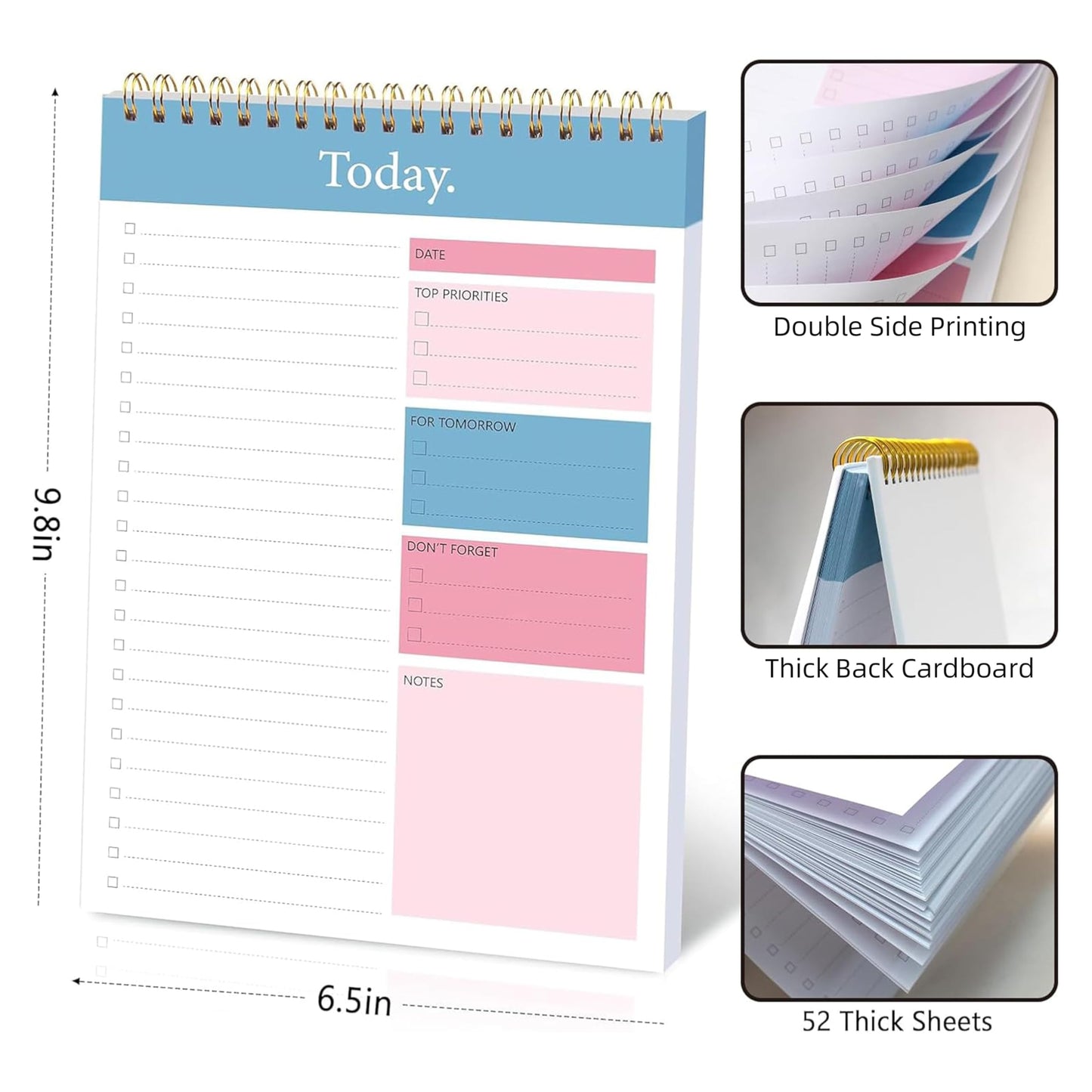 104 Pgs To Do List Notepad - Daily Planner Notepad Undated 52 Duplex-Printed Undated Sheets Tear Off, 6.5" x 9.8" Checklist Productivity Organizer with Hourly Schedule for Tasks