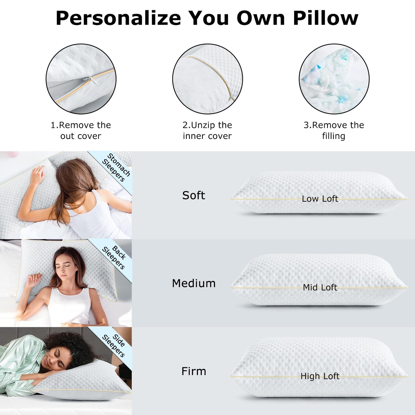 Sofslee Pillow King Size for Neck and Shoulder Pain, Adjustable Firmness Memory Foam King Pillows for Side Sleeper, Cooling Curved Bed Pillow for Sleeping with Washable Cover