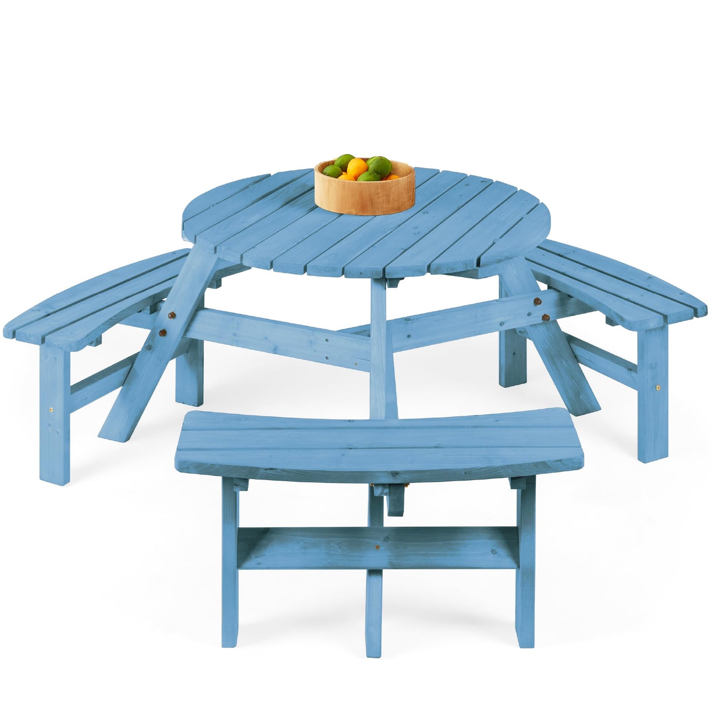 Best Choice Products 6-Person Circular Outdoor Wooden Picnic Table for Patio, Backyard, Garden, DIY w/ 3 Built-in Benches, 500lb Capacity - Seaside Breeze