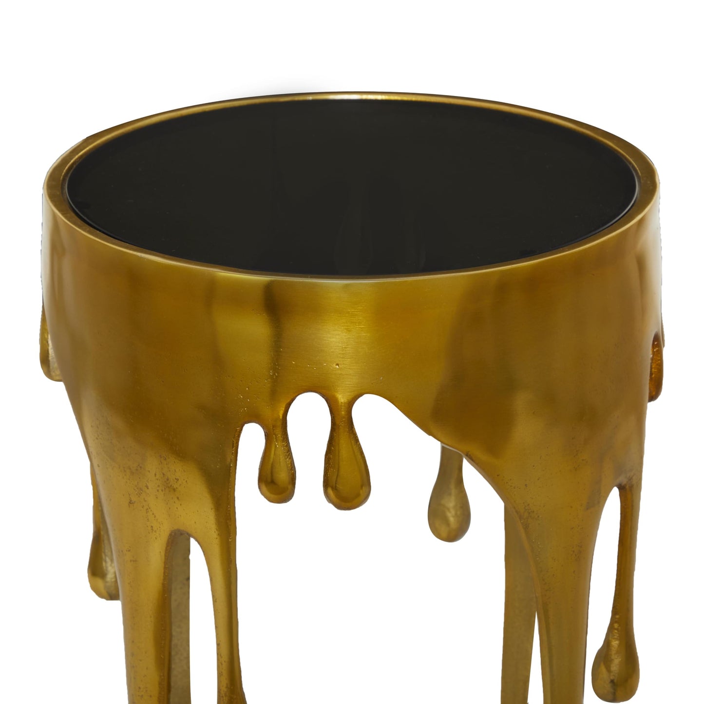 Deco 79 Aluminum Metal Abstract Melting Drip Accent Table with Melting Design and Shaded Glass Top, 16' x 16' x 25', Gold