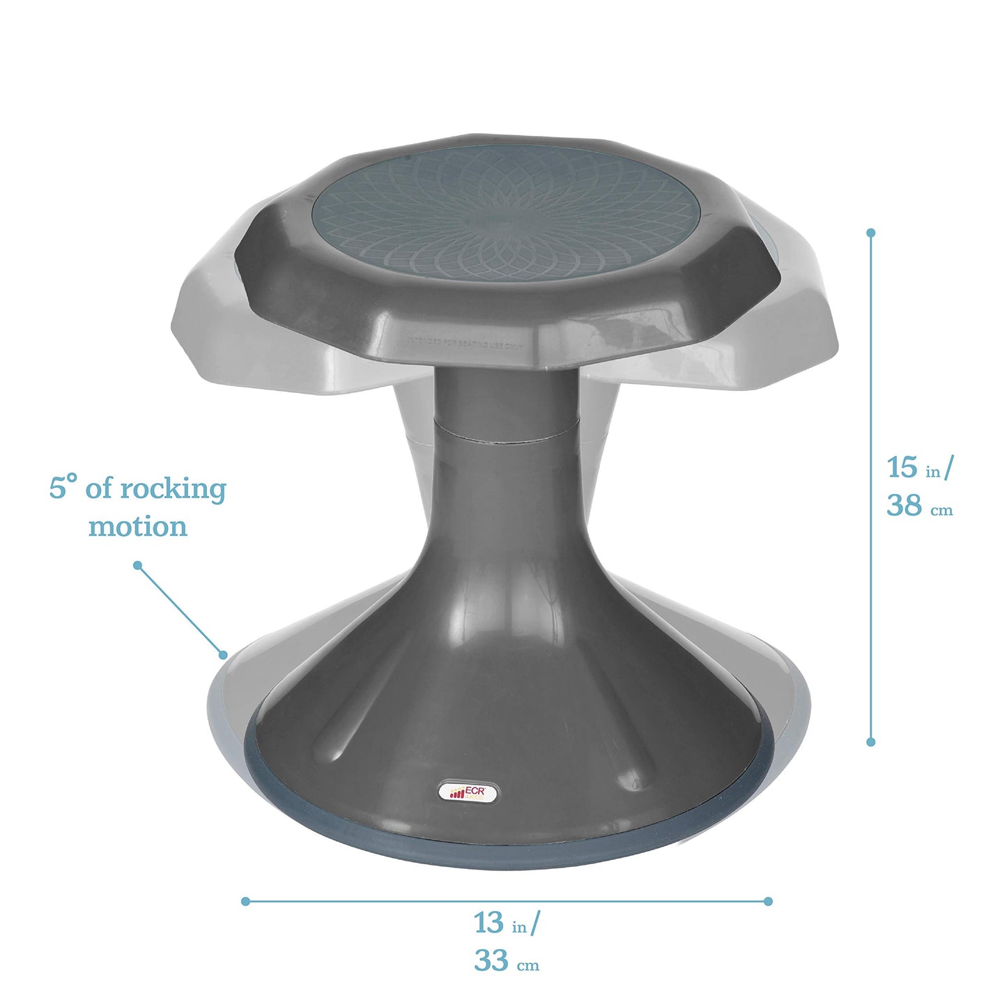 ECR4Kids ACE Active Core Engagement Wobble Stool, 15-Inch Seat Height, Flexible Seating, Grey
