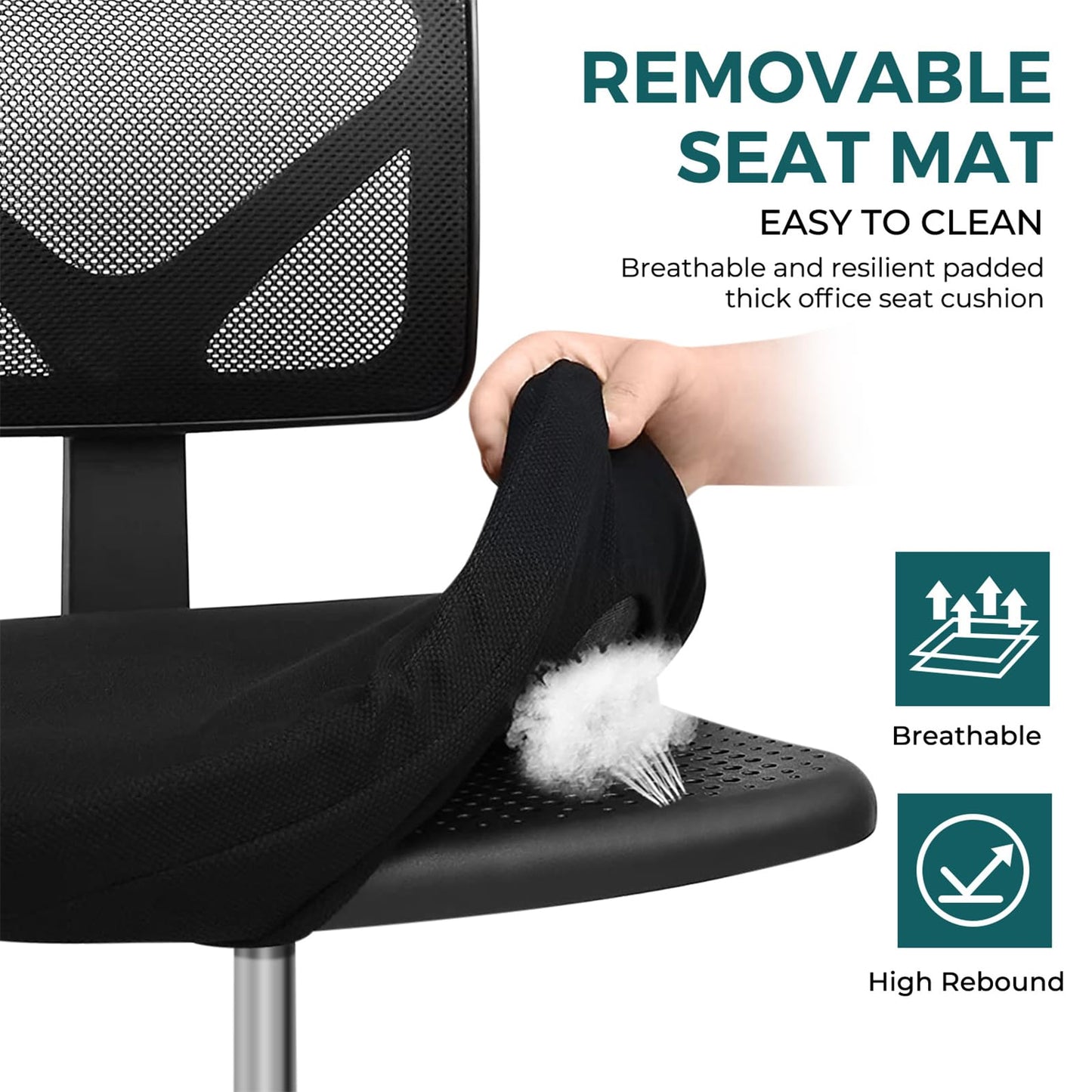 DUMOS Armless Desk Chairs Set of 2, Ergonomic Adjustable Home Office Swivel Rolling Task Chair No Arms, Comfy Mesh Mid Back Computer Work Vanity Desk Chiars with Wheels for Small Spaces, Black