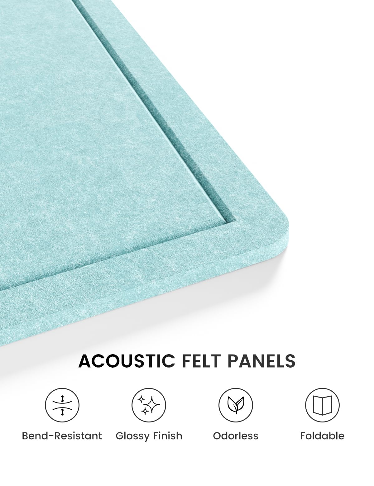 Fluxynara Bulletin Board, 23.6" x 17.5" Cork Board Alternative with 12 Safe Removable Adhesive Tabs, Foldable Felt Pin Board for Home Office, Classroom, Bedroom,Entryway for Walls—Aqua Blue