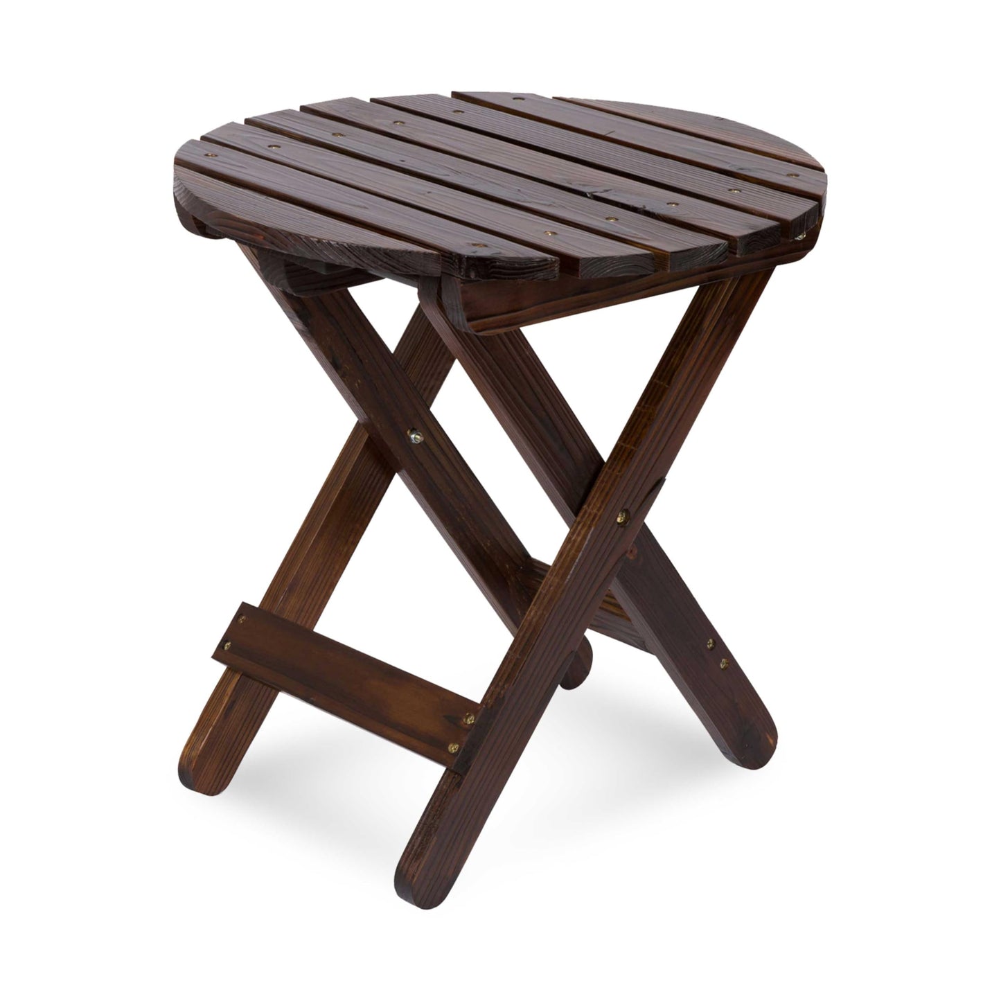 Shine Company Round Wooden Folding Solid Wood Side Table, Outdoor Adirondack Small Patio Table, Burnt Brown