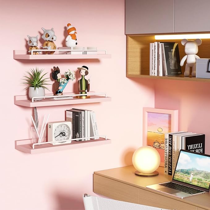 RYOFOBETTO Pink and White Floating Shelves, Kawaii Room Decor Wall Shelves