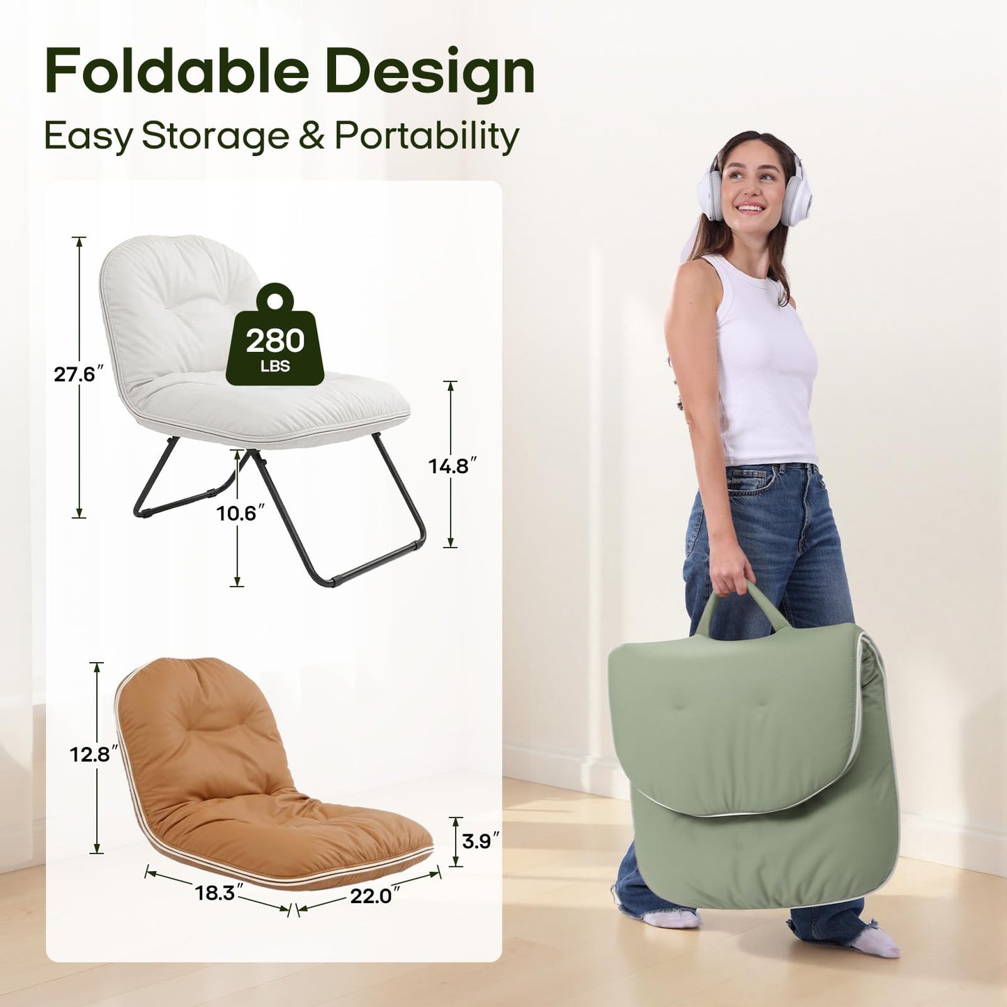 ZonLi Floor Chair for Adults, Adjustable Folding Meditation Chair with Back Support, Cozy Lazy Floor Sofa Chair for Reading Gaming Relaxing, Japandi Lounge Seat for Bedroom Dorm Living Room,Green