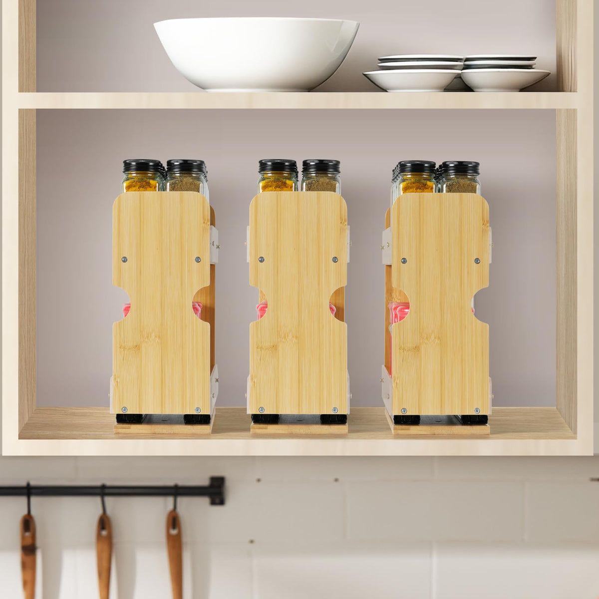 Memxike 2 Tier Pull Out Spice Rack Organizer, Bamboo Sliding Spice Rack for Kitchen Cabinet, (4.4" W x 10.6" D x 10.4" H) Spice Storage, Pantry Organization