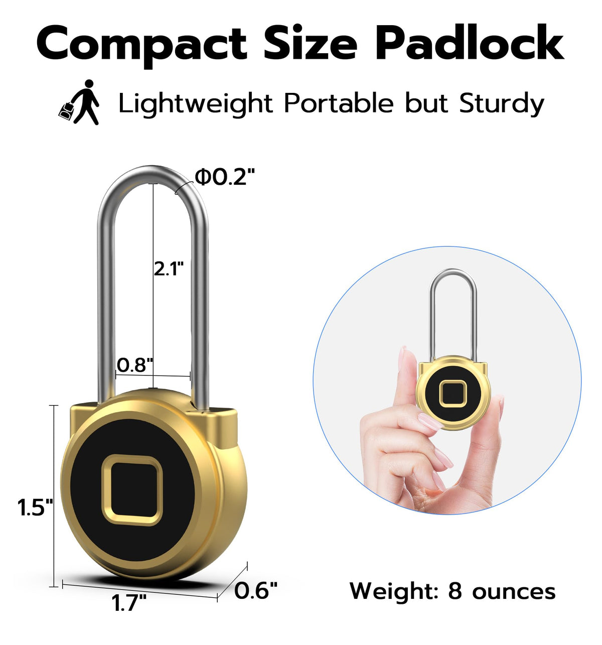 Anweller Fingerprint Gym Locker Lock, Keyless Biometric Long Shackle Small Padlock, Electronic Digital Bluetooth Smart Waterproof Pad Lock for Outdoor Fence Gate School Storage Sport Backpack Travel