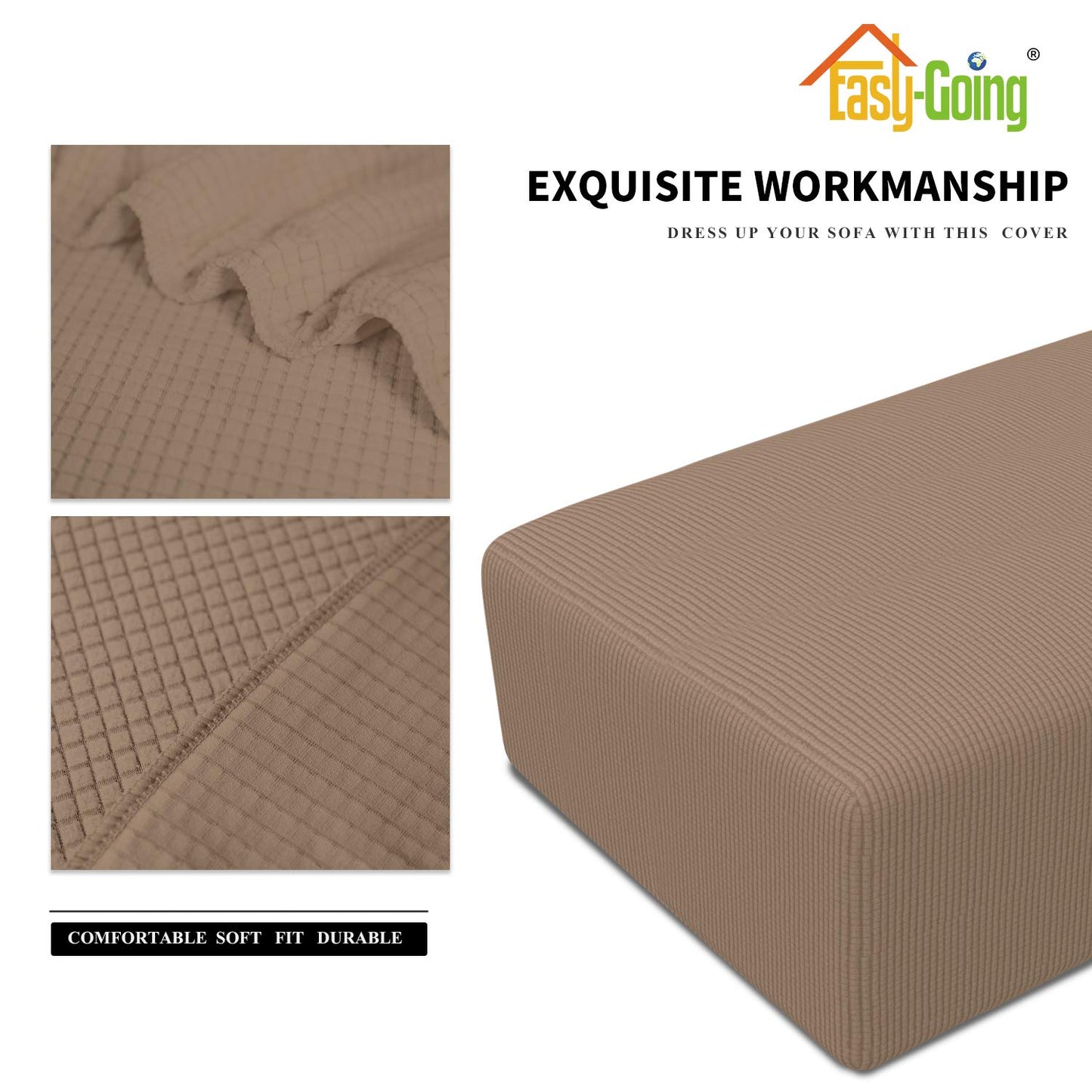 Easy-Going Stretch Ottoman Cover Folding Storage Stool Furniture Protector Soft Rectangle slipcover with Elastic Bottom (XX-Large,Camel)