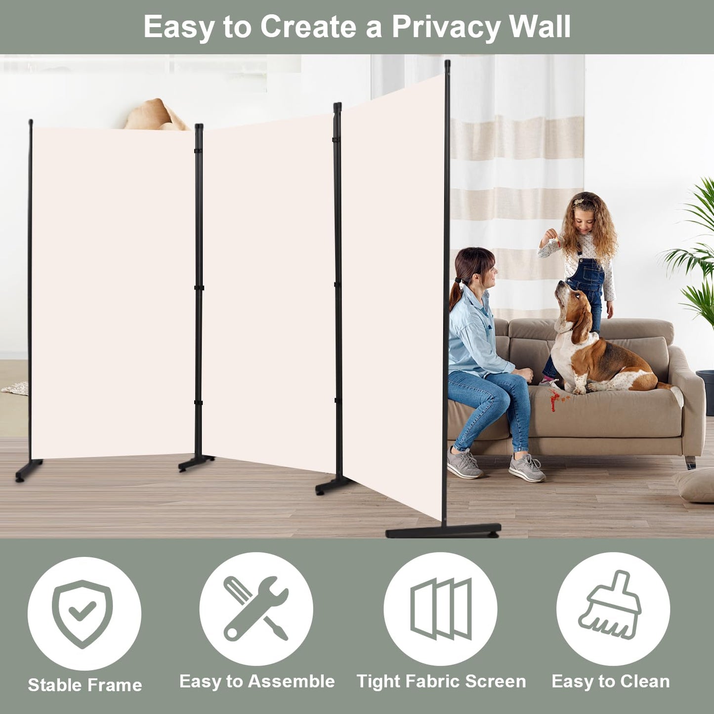 Room Divider 6FT Single Panel Privacy Screen, 102'' Wide Fabric Indoor Room Divider Wall Divider for Room Separation, Portable Room Partitions and Dividers Freestanding Temporary Wall Room Separators