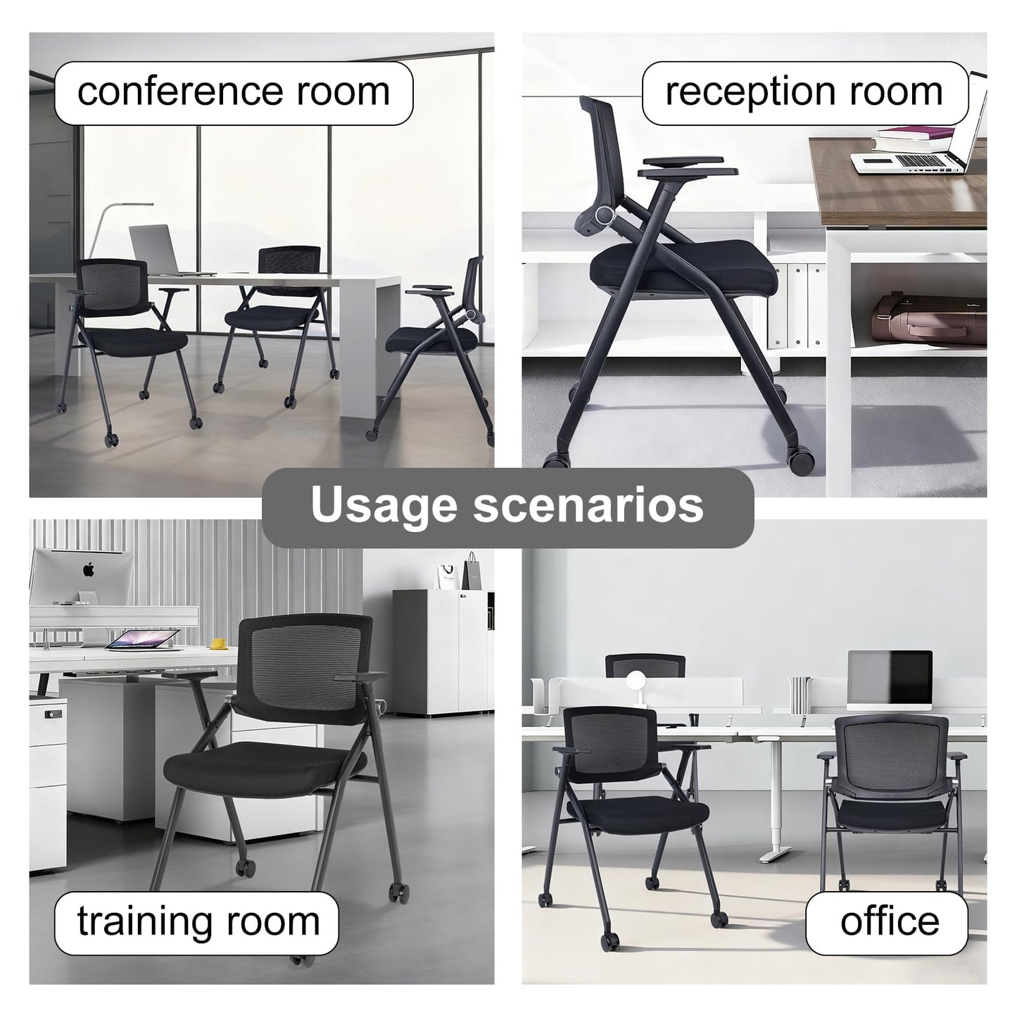 BROBRIYO Upgraded Folding Chair with Wheels and Padded, Ergonomic Mesh Back and Arms for Office, Meetings, Conferences, Receptions, Training Rooms & Folding Office Chairs