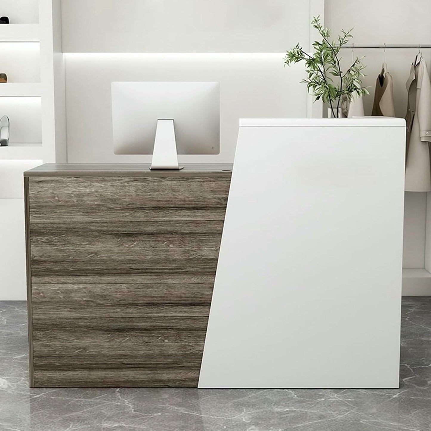 WRTYHGVGT Reception Desk, Front Counter Desk, Reception Room Tables with Lockable Drawer and Keyboard Holder, Simple Retail Checkout Counter, for Clothing Salon Shop Hotel(White,140cm/55.1in)