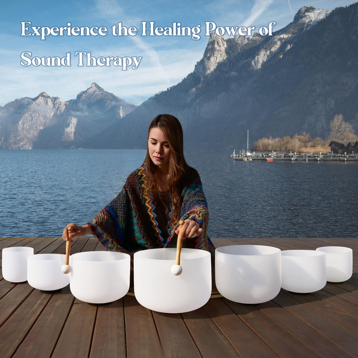 CVNC 432Hz 7-12 Inch Crystal Singing Bowl Set of 7 with 2 Pcs Carrying Case Bag, Frosted Quartz Crystal Sound Bowls for Chakra, Sound Therapy, Meditation Energy