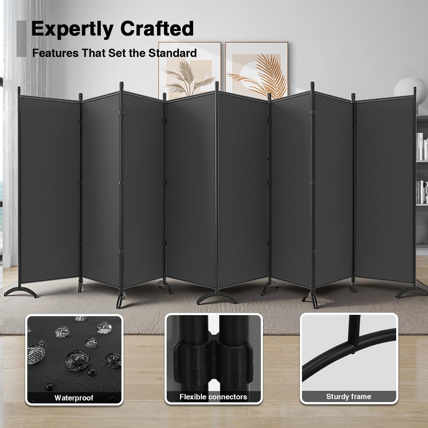 Room Divider-Folding Privacy Screens, 6 ft Partition Room Dividers Wall for Separation, Home, Office, Classroom, Studio (Grey, 8 Panel)